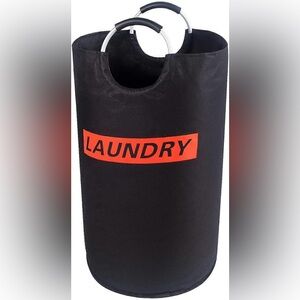 Large Black Laundry Hamper with Red Print  Washing Bin Clothes Bag Collapsible